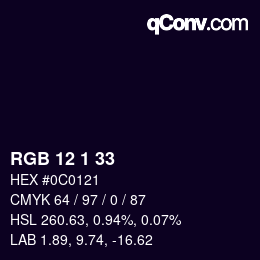 カラーコード: RGB 12 1 33 | qconv.com