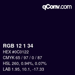 カラーコード: RGB 12 1 34 | qconv.com