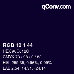 カラーコード: RGB 12 1 44 | qconv.com