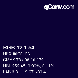 カラーコード: RGB 12 1 54 | qconv.com