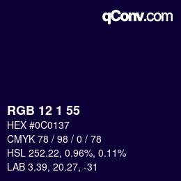颜色代码: RGB 12 1 55 | qconv.com