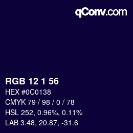Color code: RGB 12 1 56 | qconv.com
