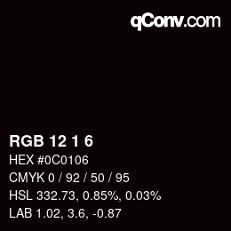 カラーコード: RGB 12 1 6 | qconv.com