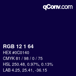 Color code: RGB 12 1 64 | qconv.com