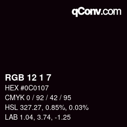 Color code: RGB 12 1 7 | qconv.com