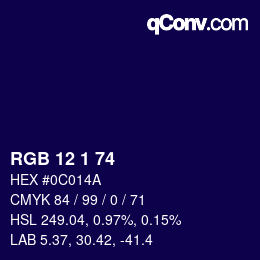 Farbcode: RGB 12 1 74 | qconv.com