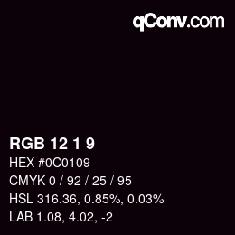 Color code: RGB 12 1 9 | qconv.com
