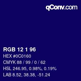 Color code: RGB 12 1 96 | qconv.com