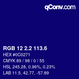 カラーコード: RGB 12 2.2 113.6 | qconv.com