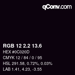 カラーコード: RGB 12 2.2 13.6 | qconv.com