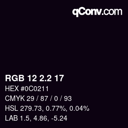 カラーコード: RGB 12 2.2 17 | qconv.com