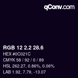 カラーコード: RGB 12 2.2 28.6 | qconv.com