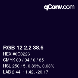 カラーコード: RGB 12 2.2 38.6 | qconv.com