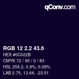 カラーコード: RGB 12 2.2 43.6 | qconv.com