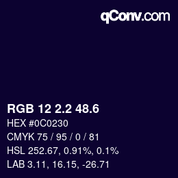 カラーコード: RGB 12 2.2 48.6 | qconv.com