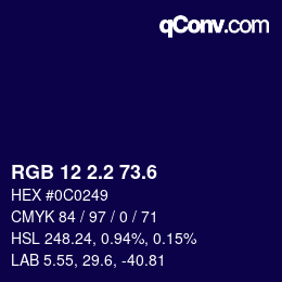 カラーコード: RGB 12 2.2 73.6 | qconv.com