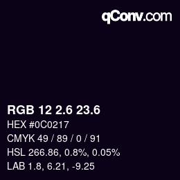 カラーコード: RGB 12 2.6 23.6 | qconv.com