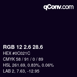 カラーコード: RGB 12 2.6 28.6 | qconv.com