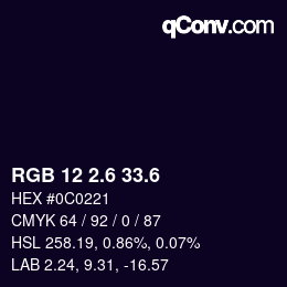 カラーコード: RGB 12 2.6 33.6 | qconv.com