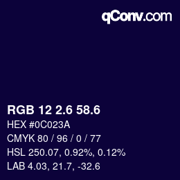 カラーコード: RGB 12 2.6 58.6 | qconv.com
