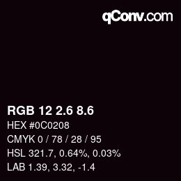 カラーコード: RGB 12 2.6 8.6 | qconv.com
