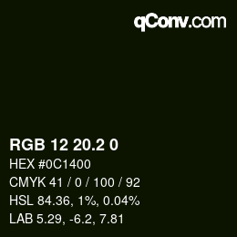 カラーコード: RGB 12 20.2 0 | qconv.com