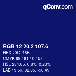 カラーコード: RGB 12 20.2 107.6 | qconv.com