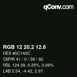 カラーコード: RGB 12 20.2 12.6 | qconv.com