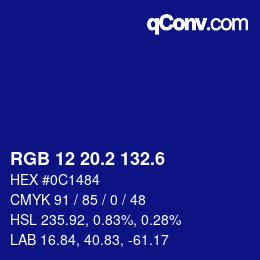 カラーコード: RGB 12 20.2 132.6 | qconv.com