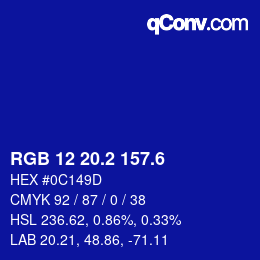 カラーコード: RGB 12 20.2 157.6 | qconv.com