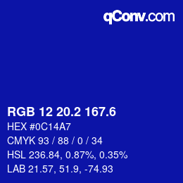 カラーコード: RGB 12 20.2 167.6 | qconv.com