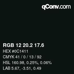 カラーコード: RGB 12 20.2 17.6 | qconv.com