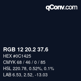 カラーコード: RGB 12 20.2 37.6 | qconv.com