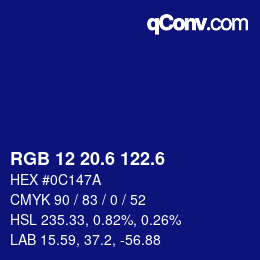 カラーコード: RGB 12 20.6 122.6 | qconv.com