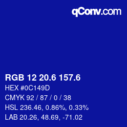 カラーコード: RGB 12 20.6 157.6 | qconv.com