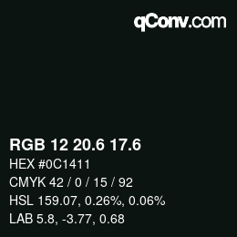 カラーコード: RGB 12 20.6 17.6 | qconv.com