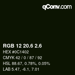 カラーコード: RGB 12 20.6 2.6 | qconv.com