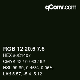 カラーコード: RGB 12 20.6 7.6 | qconv.com