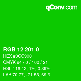 Color code: RGB 12 201 0 | qconv.com