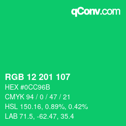 Color code: RGB 12 201 107 | qconv.com