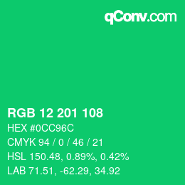 カラーコード: RGB 12 201 108 | qconv.com