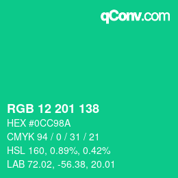 Color code: RGB 12 201 138 | qconv.com