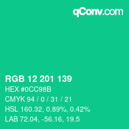 Color code: RGB 12 201 139 | qconv.com