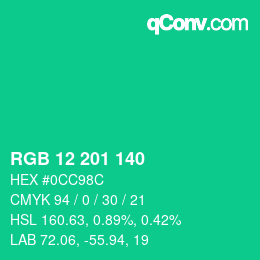 Color code: RGB 12 201 140 | qconv.com