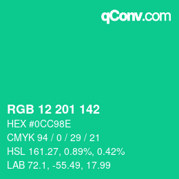 カラーコード: RGB 12 201 142 | qconv.com
