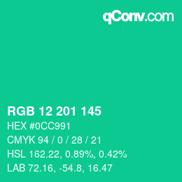 Color code: RGB 12 201 145 | qconv.com