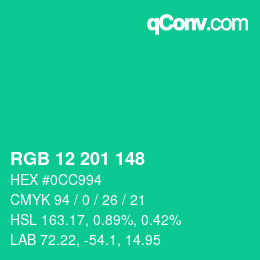 カラーコード: RGB 12 201 148 | qconv.com