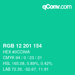 カラーコード: RGB 12 201 154 | qconv.com