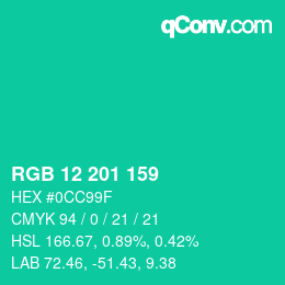 カラーコード: RGB 12 201 159 | qconv.com