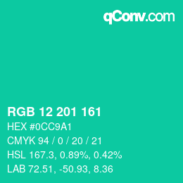 Color code: RGB 12 201 161 | qconv.com